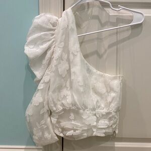 DO+BE White Floral One-Shoulder Blouse